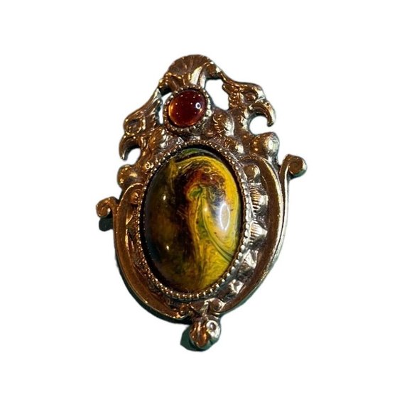 Vintage Baroque Ornate Brooch Pin Goldtone Oval and Round Cabachon Faux Stones 2 - Picture 4 of 5